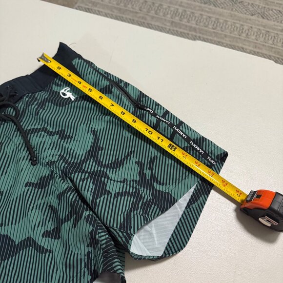 Tucann Striped Green Camo 5" Lined Stretch Swim Trunks Shorts Mens size Small - Picture 9 of 10